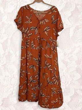 Sonoma Rust Floral Button-Front Midi Dress XL